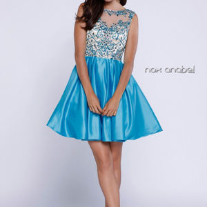 Turquoise Jewel Rounded Neckline Dress NX6059